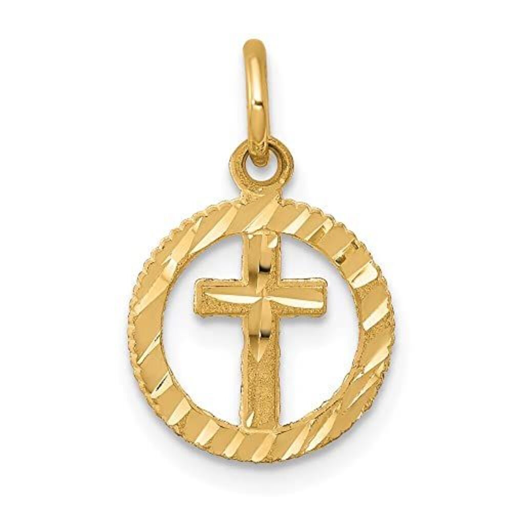 10k Yellow Gold Solid Flat-Backed Cross In Circle… - image 4